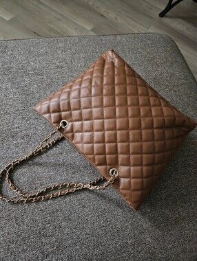 Quilted Brown Leather Shoulder Tote